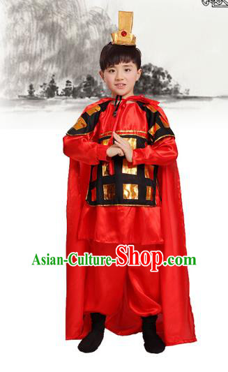 Top Grade Chinese Peking Opera Costume and Headwear Complete Set, Children Beijing Opera General Clothing for Kids