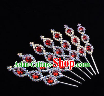 Chinese Ancient Peking Opera Head Accessories Young Lady Diva Crystal Headwear Red Hairpins, Traditional Chinese Beijing Opera Hua Tan Head-ornaments