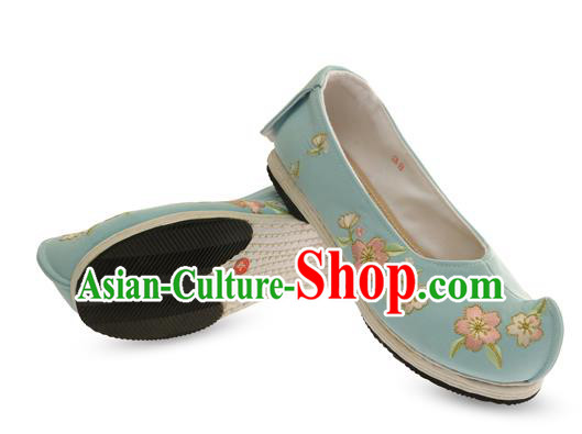 Chinese Ancient Peking Opera Young Lady Shoes, Traditional Chinese Beijing Opera Ancient Princess Hanfu Cloth Blue Shoes for Women