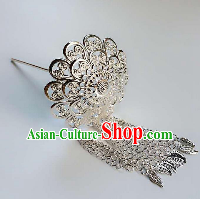 Traditional Thailand Ancient Handmade Hair Accessories Headpiece, Traditional Thai China Dai Nationality Tassel Hairpins for Women