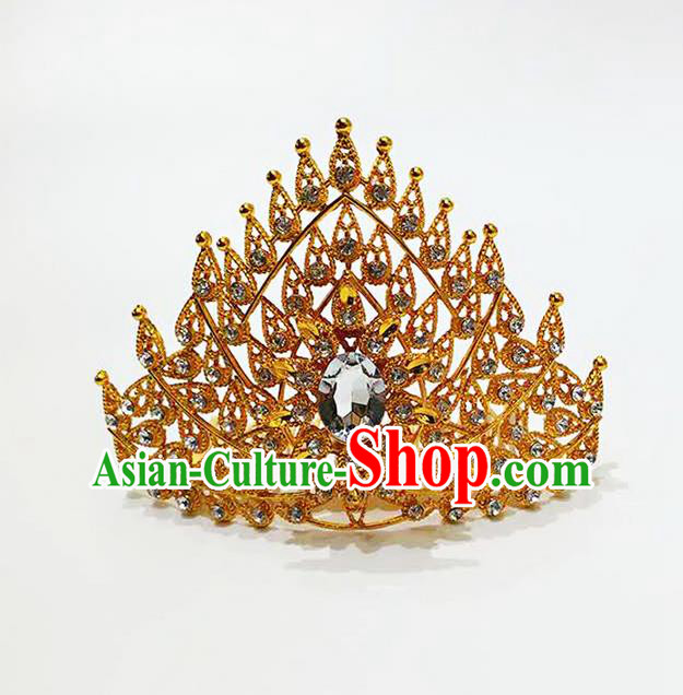 Traditional Thailand Ancient Handmade Hair Accessories, Traditional Thai China Dai Nationality White Crystal Royal Crown for Women