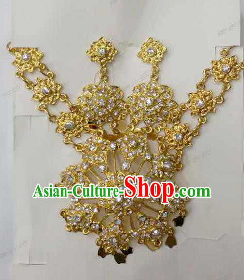 Traditional Thailand Ancient Handmade Accessories Necklace and Earrings, Traditional Thai China Dai Nationality Crystal Eardrop for Women