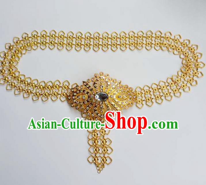 Traditional Thailand Ancient Handmade Waist Chain Accessories, Traditional Thai China Dai Nationality White Crystal Belts Pendant for Women