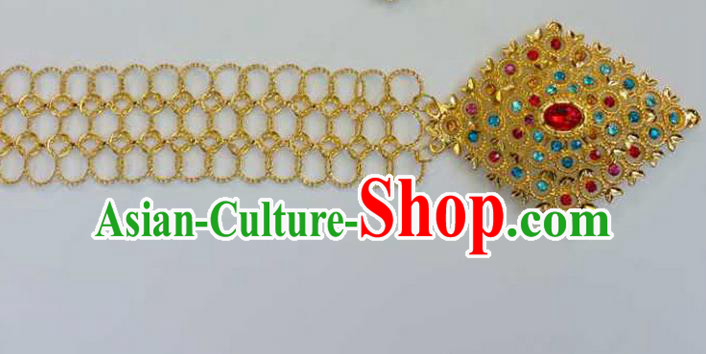 Traditional Thailand Ancient Handmade Golden Waist Chain Accessories, Traditional Thai China Dai Nationality Colorful Crystal Belts Pendant for Women