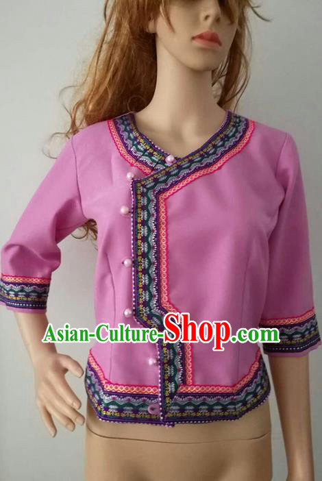 Traditional Thailand Ancient Handmade Female Costumes Upper Outer Garment, Traditional Thai Clothing China Dai Nationality Pink Blouse for Women