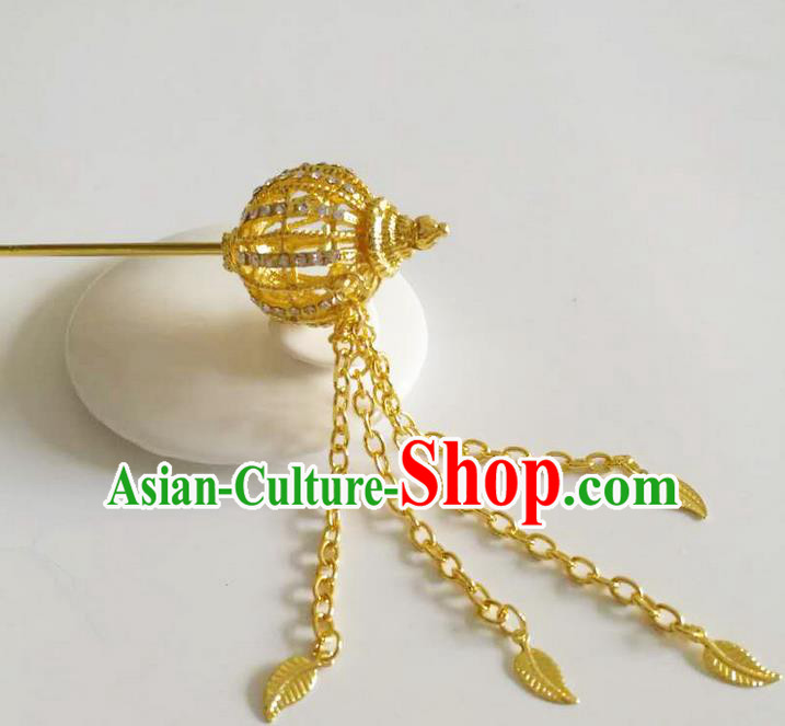 Traditional Thailand Ancient Handmade Golden Hair Accessories, Traditional Thai China Dai Nationality Hairpins Crystal Hair Stick Headpiece for Women