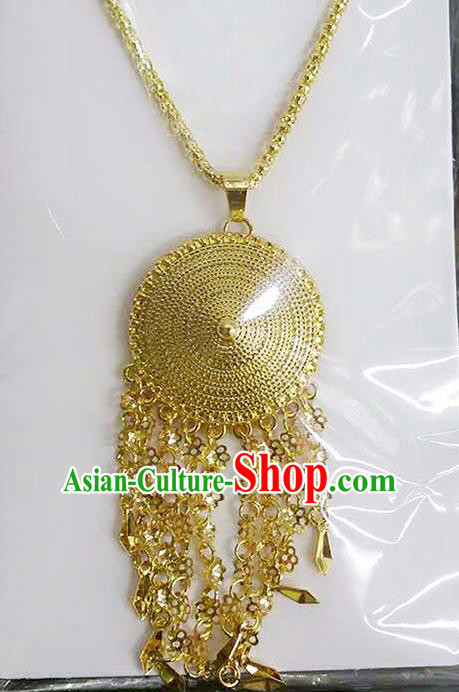 Traditional Thailand Ancient Handmade Wedding Jewelry Accessories Golden Necklace, Traditional Thai Princess China Dai Nationality Collar Chain for Women