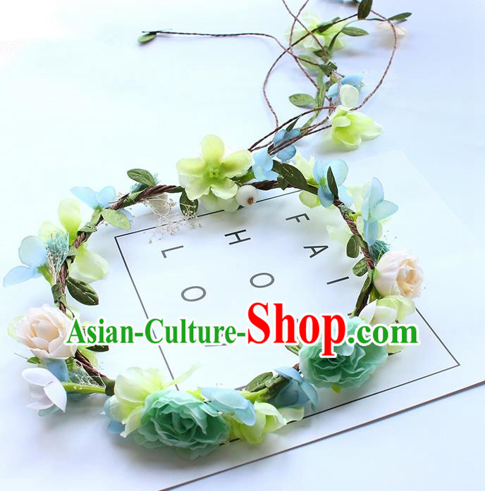 Top Grade Handmade Wedding Bride Hair Accessories Headband, Traditional Princess Blue Flowers Hair Clasp Wedding Headwear for Women