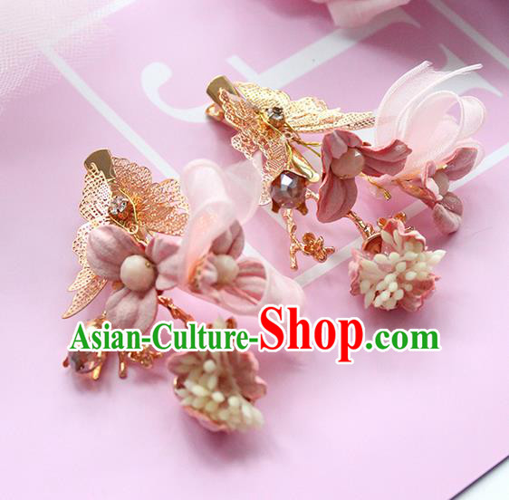 Top Grade Handmade Wedding Bride Hair Accessories Pink Flower Headwear, Traditional Princess Baroque Hair Clips for Women
