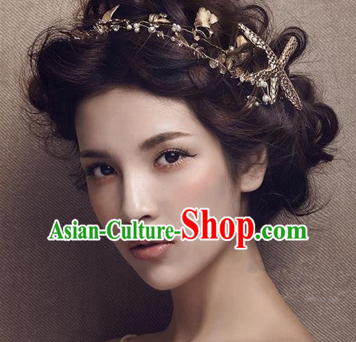 Top Grade Handmade Wedding Bride Hair Accessories Starfish Hair Clasp, Traditional Princess Baroque Hair Band for Women