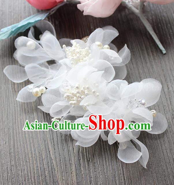 Top Grade Handmade Wedding Bride Hair Accessories Headwear, Traditional Princess Baroque White Flowers Hair Claw Wedding Headpiece for Women