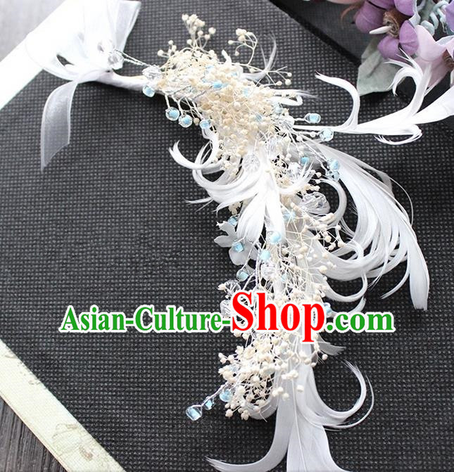 Top Grade Handmade Wedding Bride Hair Accessories Hair Stick, Traditional Baroque Queen Feather Hairpins Wedding Headpiece for Women