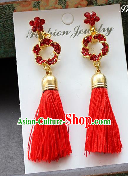 Top Grade Handmade China Wedding Bride Accessories Red Tassel Earrings, Traditional Princess Xiuhe Suit Wedding Crystal Eardrop for Women