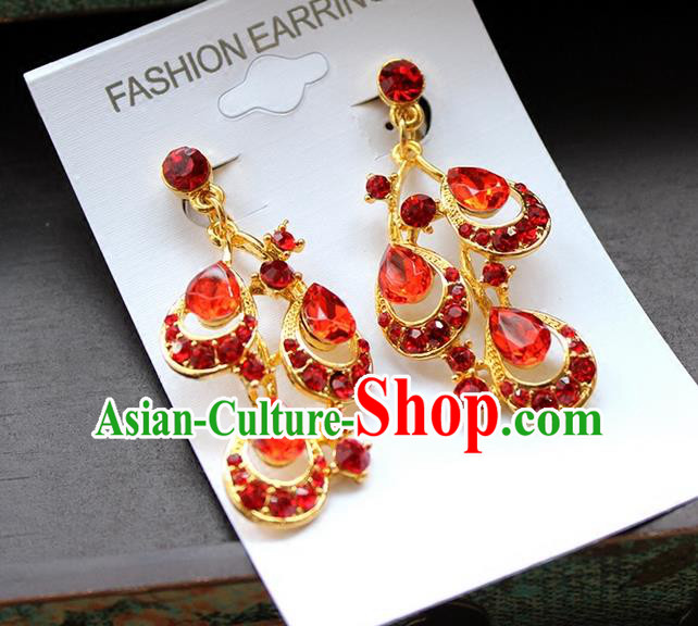Top Grade Handmade China Wedding Bride Accessories Red Earrings, Traditional Princess Xiuhe Suit Wedding Crystal Eardrop for Women
