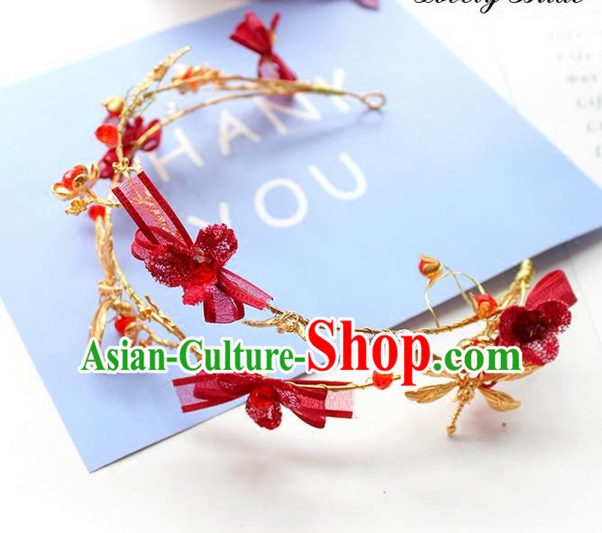 Top Grade Handmade Wedding Bride Hair Accessories Hair Band, Traditional Princess Wedding Red Hair Clasp Headwear for Women