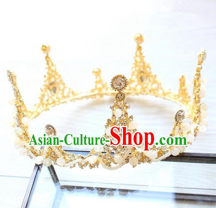 Top Grade Handmade Wedding Bride Hair Accessories Luxury Round Crystal Crown, Traditional Baroque Princess Crystal Royal Crown Wedding Headwear for Women
