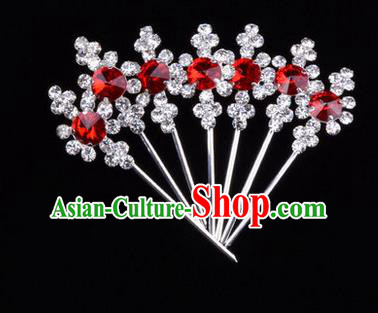 Chinese Ancient Peking Opera Head Accessories Diva Red Crystal Hairpins, Traditional Chinese Beijing Opera Princess Hua Tan Hair Clasp Head-ornaments