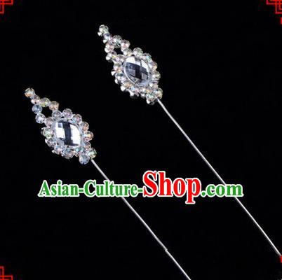 Chinese Ancient Peking Opera Head Accessories Diva White Crystal Flower Bud Hairpins, Traditional Chinese Beijing Opera Princess Hua Tan Hair Clasp Head-ornaments