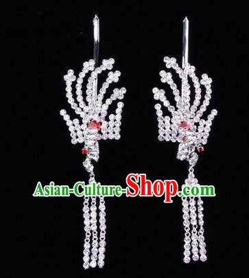Chinese Ancient Peking Opera Head Accessories Diva Crystal Red Tassel Hairpins, Traditional Chinese Beijing Opera Princess Hua Tan Hair Clasp Head-ornaments