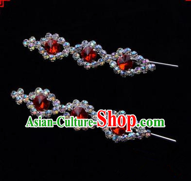 Chinese Ancient Peking Opera Head Accessories Diva Red Beads Crystal Hairpins, Traditional Chinese Beijing Opera Princess Hua Tan Hair Clasp Head-ornaments