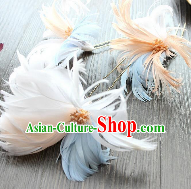 Top Grade Handmade Wedding Bride Hair Accessories Headwear Feather Hair Stick, Traditional Princess Baroque Headpiece for Women