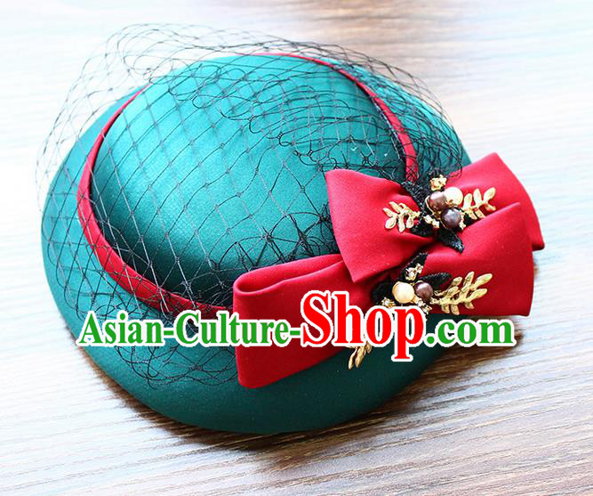 Top Grade Handmade Wedding Bride Hair Accessories Flowers Green Hat, Traditional Princess Baroque Top Hats Headpiece for Women