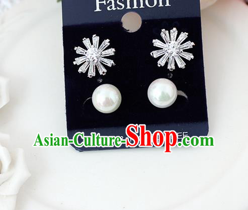 Top Grade Handmade China Wedding Bride Accessories White Pearl Earrings, Traditional Princess Wedding Crystal Earbob Jewelry for Women