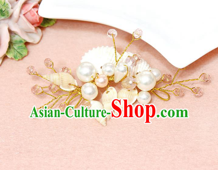 Top Grade Handmade Wedding Bride Hair Accessories Pearl Shell Hair Claws, Traditional Princess Baroque Pink Beads Hair Stick Headpiece for Women