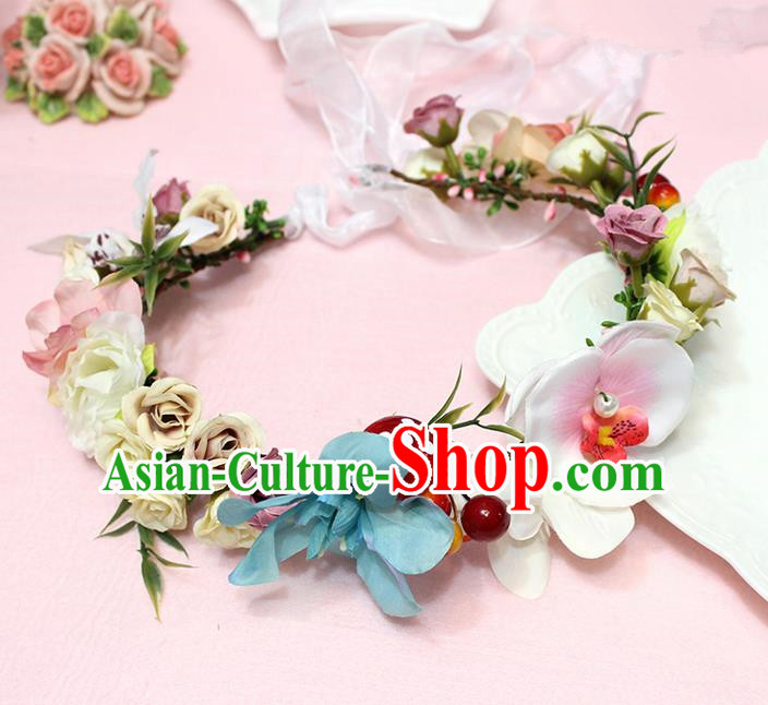 Top Grade Handmade Wedding Hair Accessories Bride Flowers Garland, Traditional Princess Baroque Hair Clips Headpiece for Women