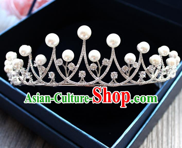 Top Grade Handmade Wedding Hair Accessories Bride Luxury Shell Pearl Crown, Traditional Baroque Crystal Royal Crown Wedding Headwear for Women