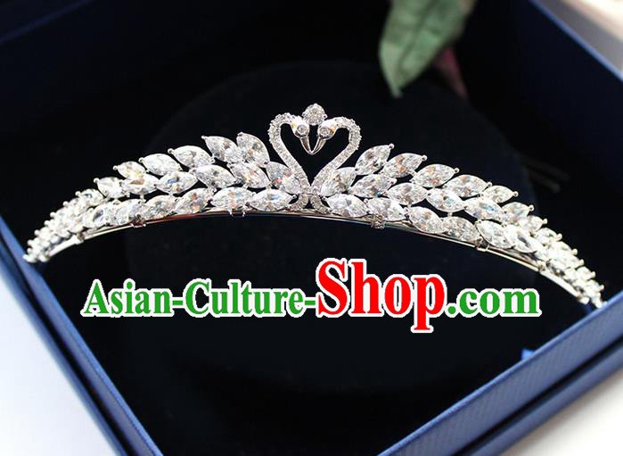 Top Grade Handmade Wedding Hair Accessories Bride Luxury Zircon Queen Crown, Traditional Baroque Crystal Swan Royal Crown Wedding Headwear for Women
