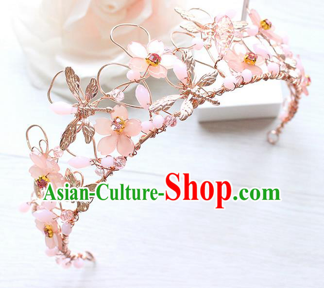Top Grade Handmade Wedding Hair Accessories Bride Luxury Pink Crystal Crown, Traditional Baroque Queen Royal Crown Wedding Headwear for Women
