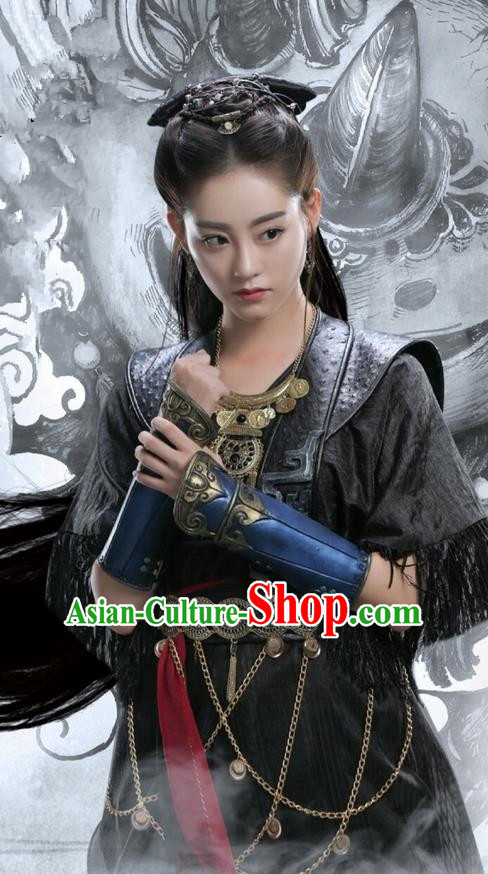 Traditional Ancient Chinese Chivalrous Women Costume and Handmade Headpiece Complete Set, Elegant Hanfu Clothing Chinese Swordswoman Armor Dress Clothing