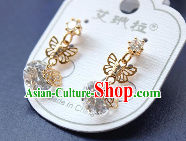 Top Grade Handmade China Wedding Bride Accessories Butterfly Earrings, Traditional Princess Wedding Crystal Earbob Jewelry for Women