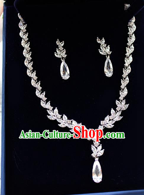 Top Grade Handmade China Wedding Bride Accessories Zircon Necklace and Earrings, Traditional Princess Wedding Crystal Necklace Eardrop Jewelry for Women