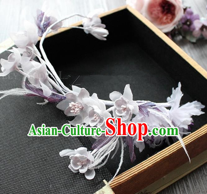 Top Grade Handmade Wedding Bride Hair Accessories Purple Flower Garland Hair Clasp, Traditional Princess Baroque Headband Headpiece for Women