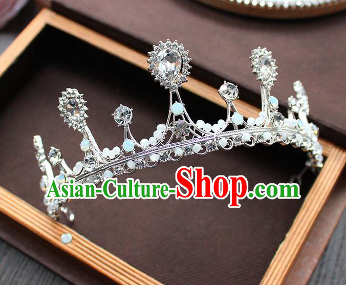 Top Grade Handmade Wedding Hair Accessories Bride Vintage Beads Crown, Traditional Baroque Queen Crystal Royal Crown Wedding Headwear for Women
