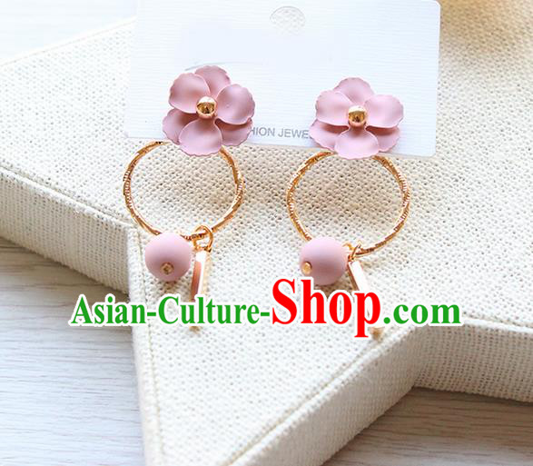 Top Grade Handmade China Wedding Bride Accessories Pearl Earrings, Traditional Princess Wedding Pink Flower Eardrop Jewelry for Women
