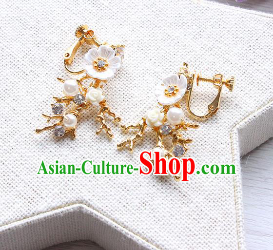 Top Grade Handmade China Wedding Bride Accessories White Shell Pearl Earrings, Traditional Princess Wedding Eardrop Jewelry for Women