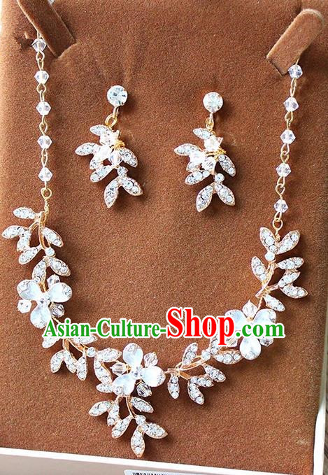 Top Grade Handmade China Wedding Bride Accessories Necklace and Earrings, Traditional Princess Crystal Wedding Eardrop Jewelry for Women