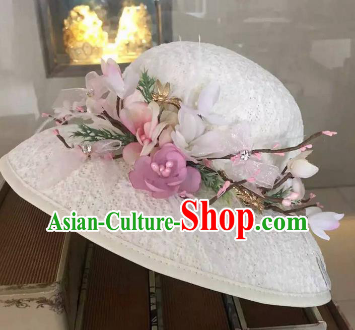 Top Grade Handmade Wedding Hair Accessories Bride Flower Hat, Traditional Baroque Princess Top Hat Headpiece for Women