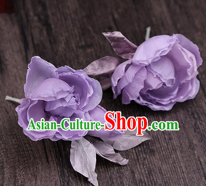 Top Grade Handmade Wedding Hair Accessories Bride Purple Flower Hairpin, Traditional Baroque Princess Hair Stick Headpiece for Women