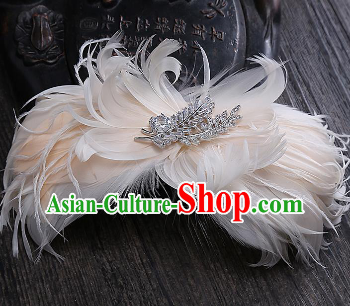 Top Grade Handmade Wedding Bride Hair Accessories Princess Pink Feather Hair Claw, Traditional Baroque Hair Stick Headpiece for Women
