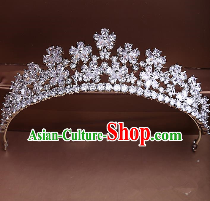 Top Grade Handmade Wedding Hair Accessories Bride Vintage Diamante Crown, Traditional Baroque Princess Crystal Zircon Royal Crown Wedding Headwear for Women