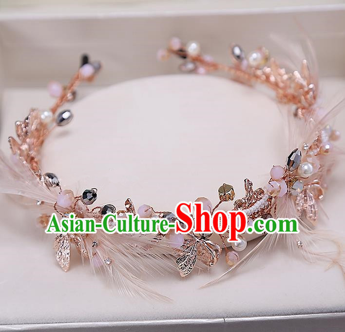 Top Grade Handmade Wedding Bride Hair Accessories Pink Hair Clasp, Traditional Baroque Princess Headband Headpiece for Women