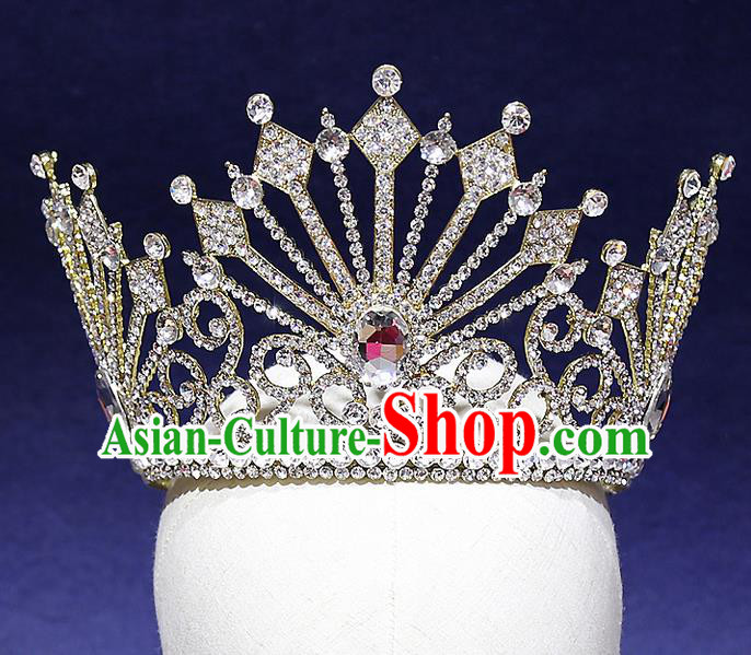 Top Grade Handmade Wedding Hair Accessories Bride Vintage Diamante Crystal Crown, Traditional Baroque Queen Royal Crown Wedding Headwear for Women