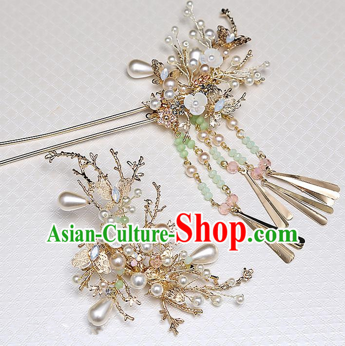 Top Grade Chinese Handmade Wedding Hair Accessories, Traditional China Xiuhe Suit Bride Hairpins Hanfu Tassel Step Shake Headdress for Women