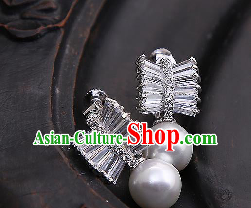 Top Grade Handmade China Wedding Bride Accessories Zircon Earrings, Traditional Princess Wedding Pearl Ear Stud Jewelry for Women