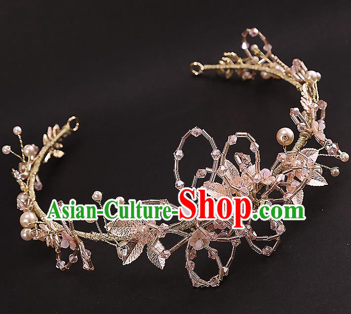 Top Grade Handmade Wedding Dragonfly Hair Accessories Bride Hair Clasp, Traditional Baroque Princess Pink Crystal Headband Hair Stick Headpiece for Women