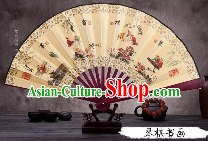 Traditional Chinese Ancient Peking Opera Accessories Scholar Ink Painting Four Arts Fan, Traditional Chinese Beijing Opera Young Men Props Folding Fans
